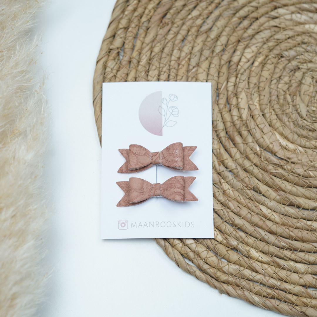 Haarclips strik - Karamelbruin kant